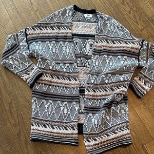 Old Navy Black, White & Tan Patterned Open Cardigan